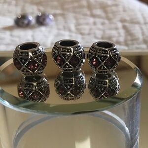 Set of three jeweled pandora style charms